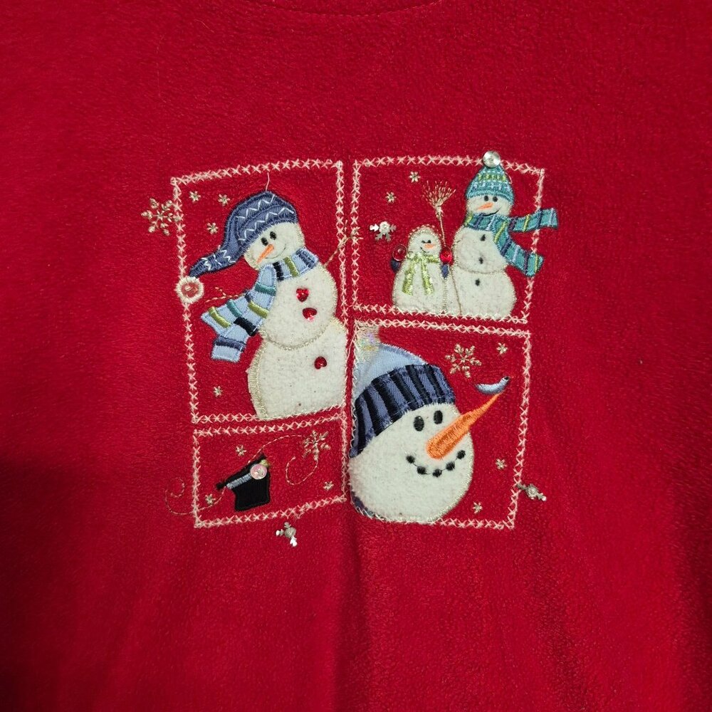 Vintage Ladies Red Christmas Snowman Sweatshirt XL White Stag Winter Holiday Top - Picture 2 of 4